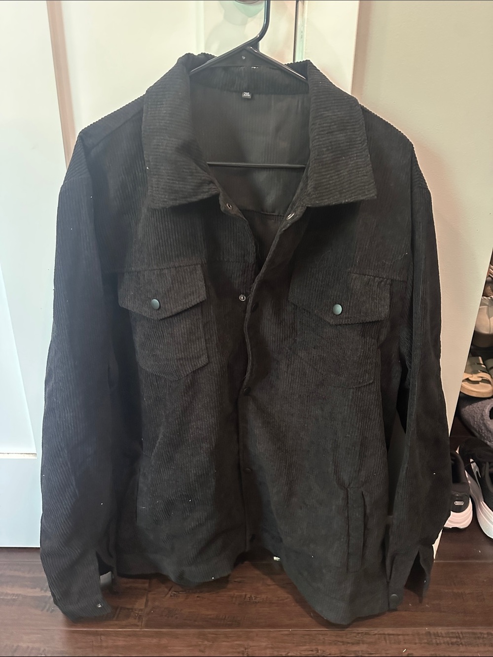 Men's Black Corduroy Shirt Jacket with Snap Pockets